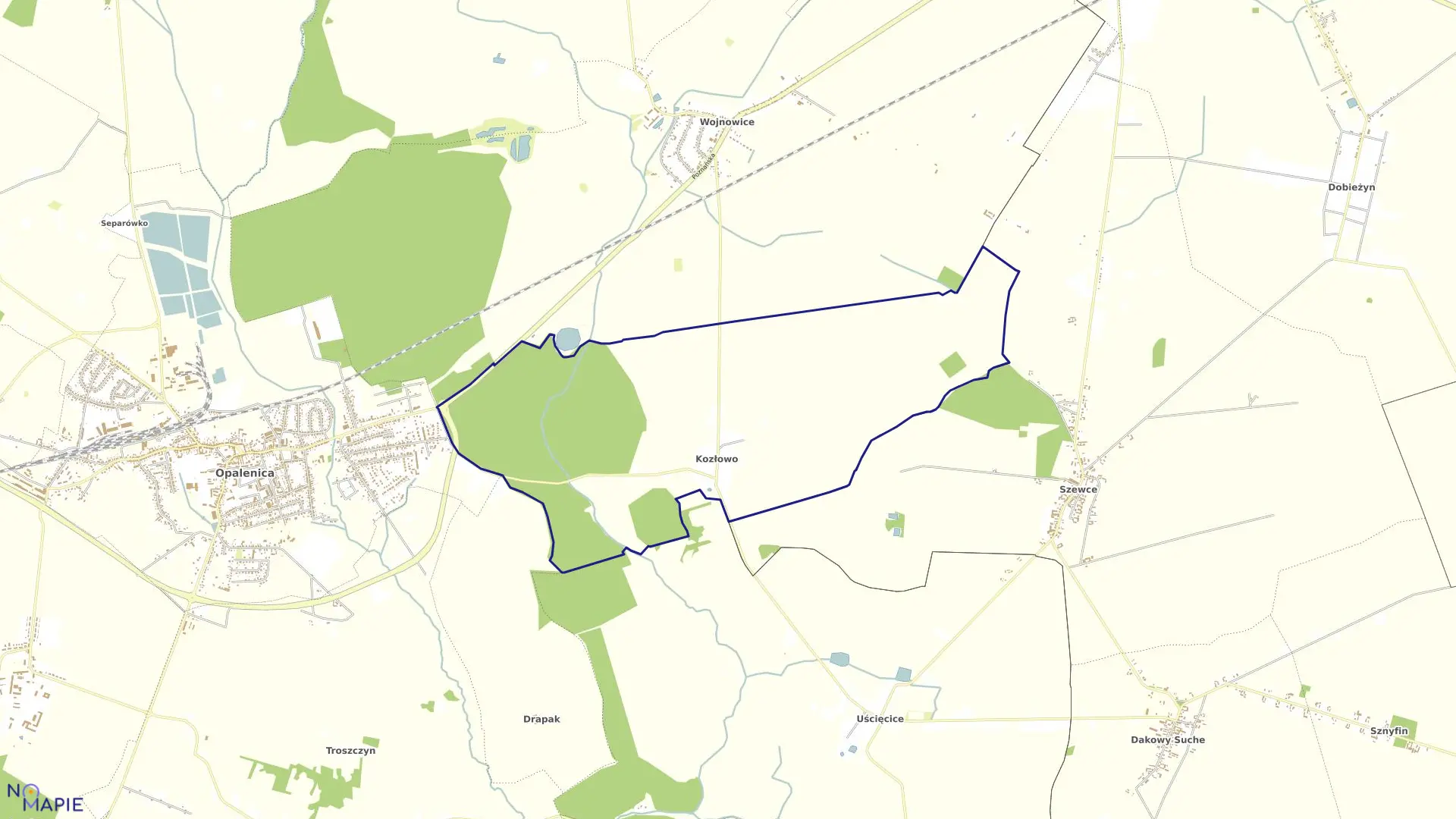 Mapa obrębu KOZŁOWO w gminie Opalenica