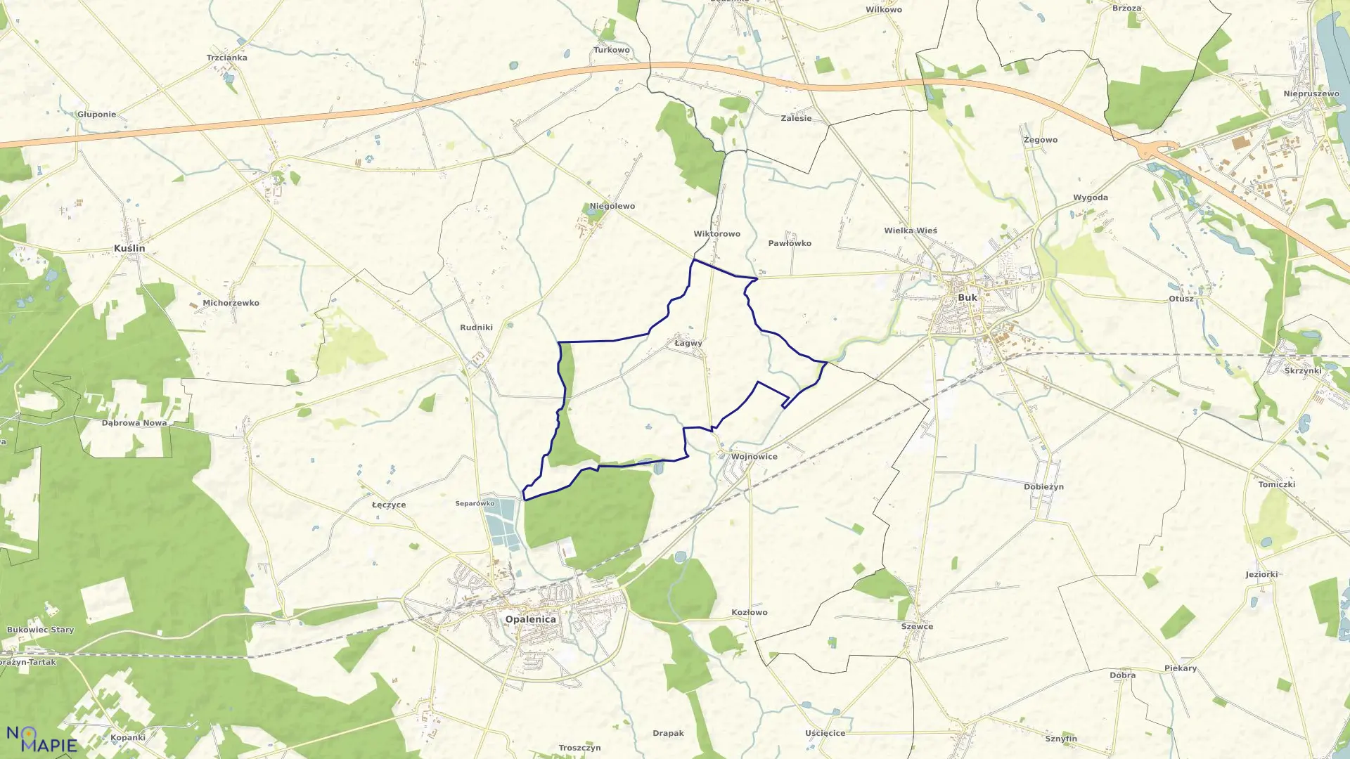 Mapa obrębu ŁAGWY w gminie Opalenica