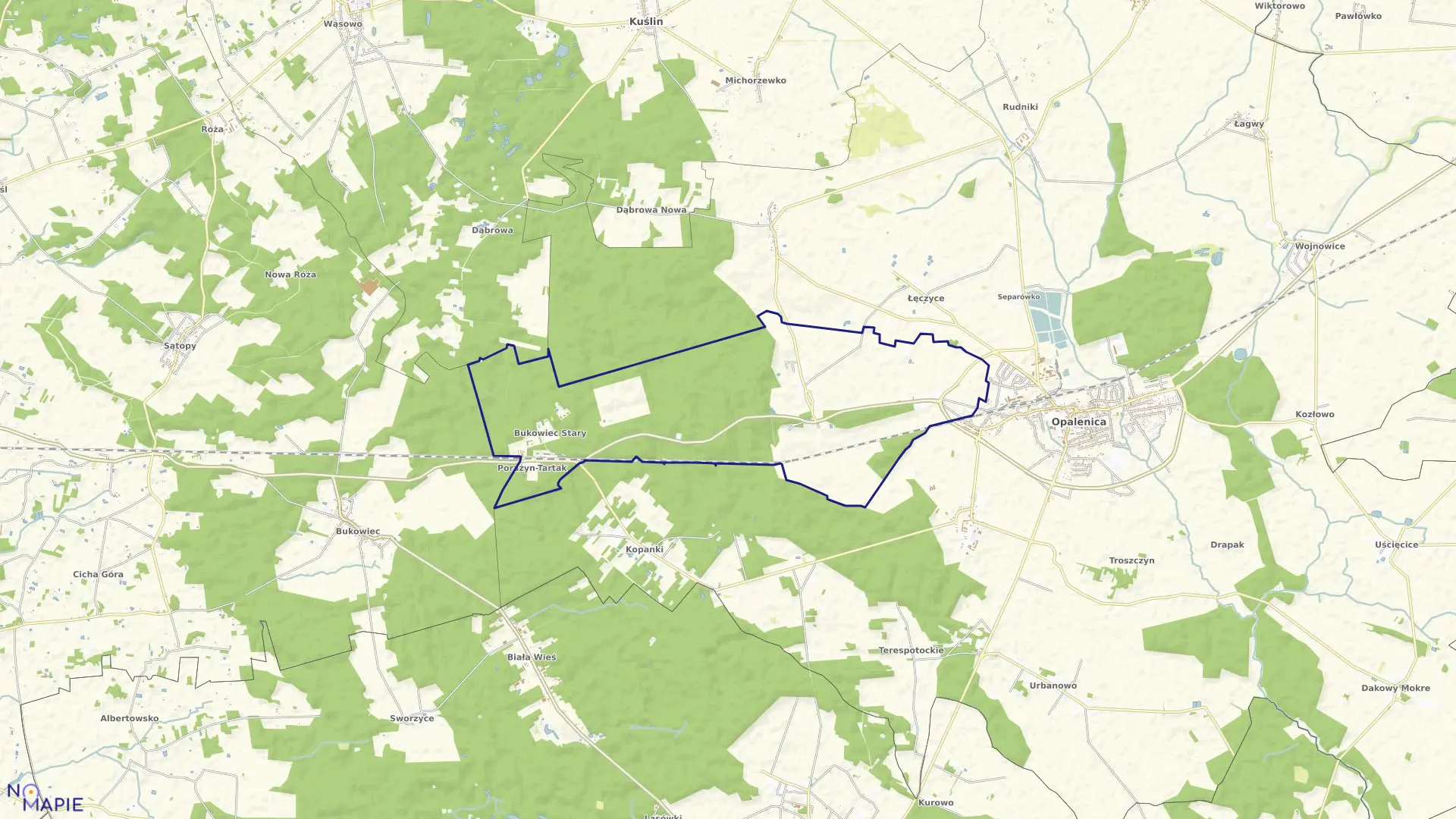Mapa obrębu PORAŻYN w gminie Opalenica